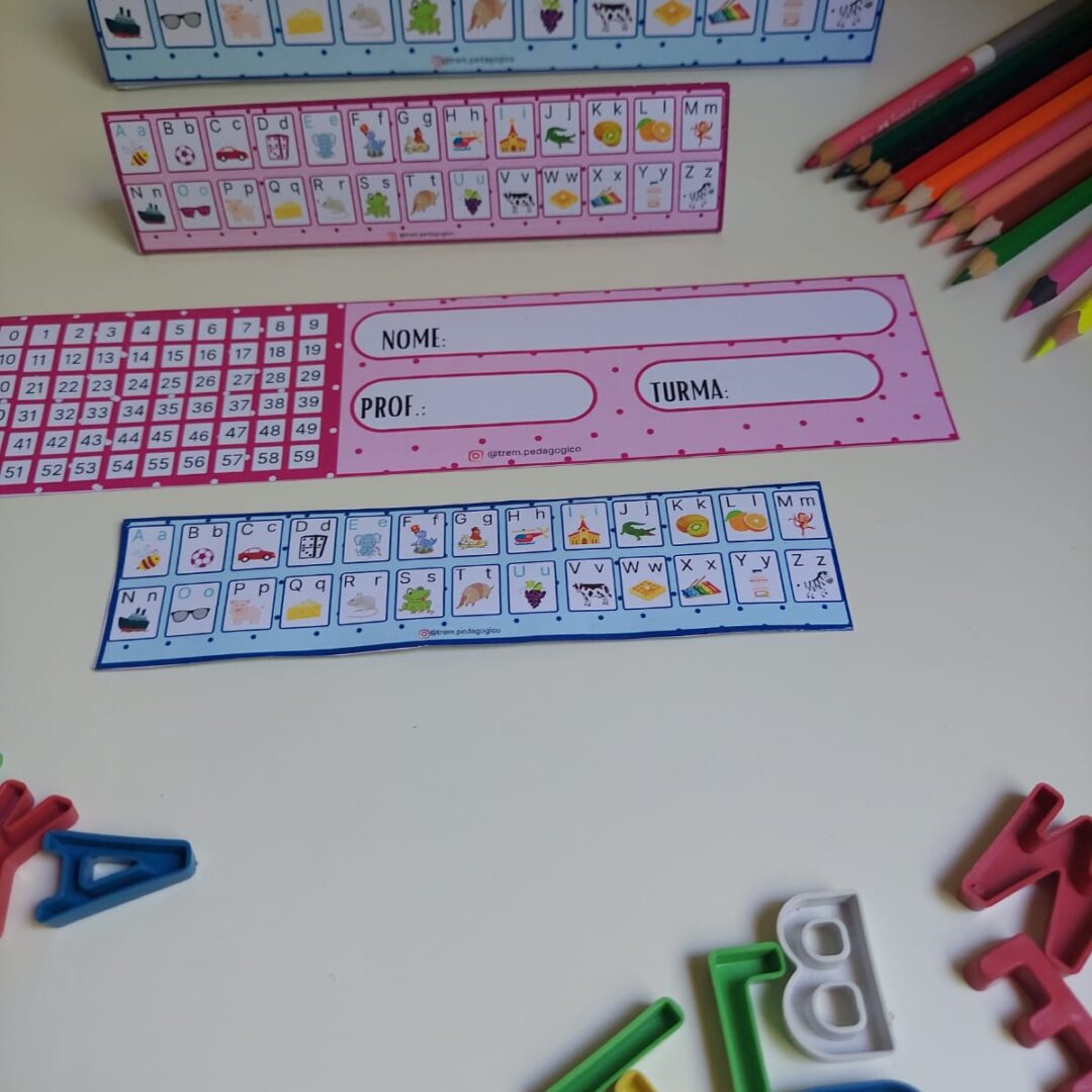 MARCA PÁGINAS/ CRACHÁ DE MESA/ NUMERAIS/ ALFABETO/ IDENTIFICAÇÃO DO ALUNO, PROF. E TURMA!
